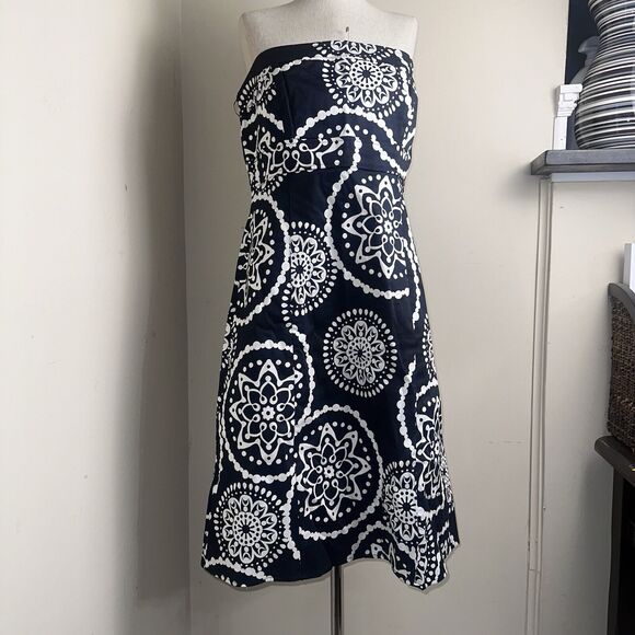 AGB Strapless Halter Bodice Black White A-Line Paisley Print Dress Size 14 - Picture 1 of 7